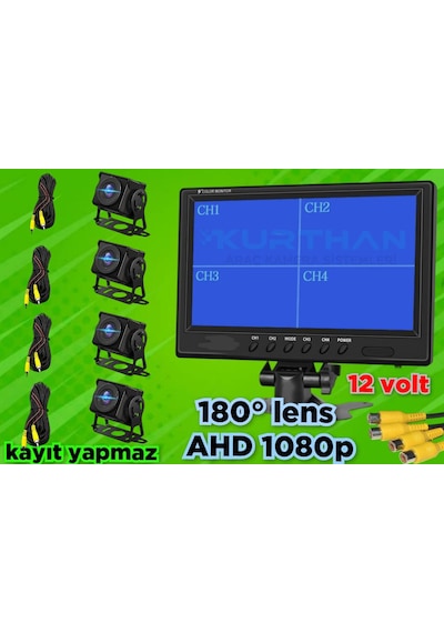 Kayıtsız 7 İnç Monitör Ve 4 Adet Ahd 180'' Açılı Kamera 12 Volt