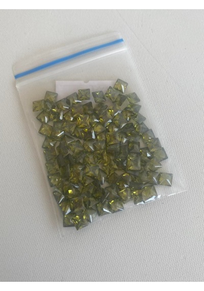 Prenses Kesim Sentetik Taş 4x4mm 100 Adet Zeytin Yeşili