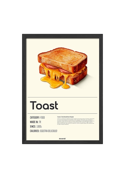 Toast Ahşap Çerçeveli Poster, Dekoratif Mutfak Duvar Tablosu