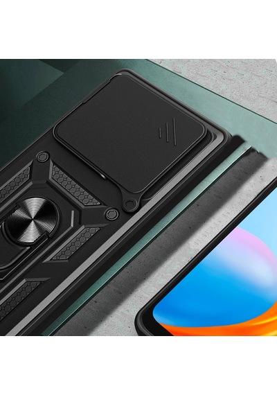 Ennar Huawei Pura 70 5g Kılıf Magnetik Standlı Sürgülü Kamera Korumalı 360 Döner Yüzüklü Kapak Siyah