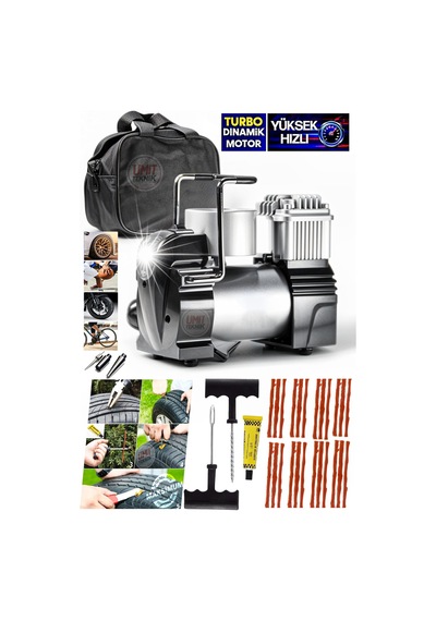 Profesyonel Metal Çantalı Aydınlatmalı 12v Çakmaklı 100 Psı Mini Hava Kompresörü Araç Kompresörü