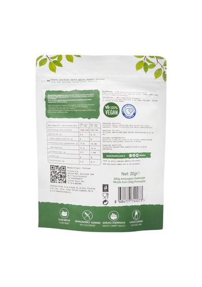 Dondurularak Kurutulmuş Ananas 20 Gr, %100 Vegan, Glutensiz