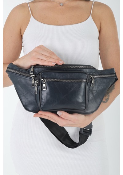 Nahitatyana Unisex Lacivert Çok Cepli Hakiki Deri Freebag Bel Çantası Lacivert - 121763658 Lacivert