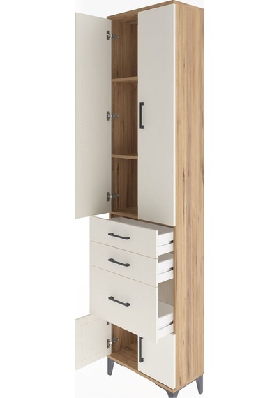 Arges Dolap 3 Raflı 3 Çekmeceli 4 Kapaklı 60x30x243 Çam-aytaşı Çam