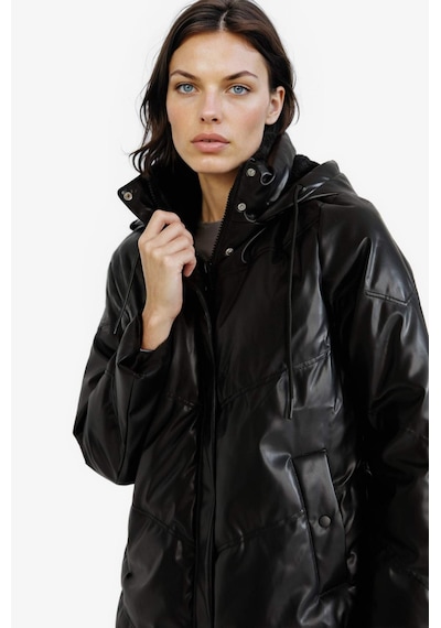 Defacto Su Geçirmez Relax Fit Kapüşonlu Suni Deri Parka F2884ax26spbk27 Siyah-bk27