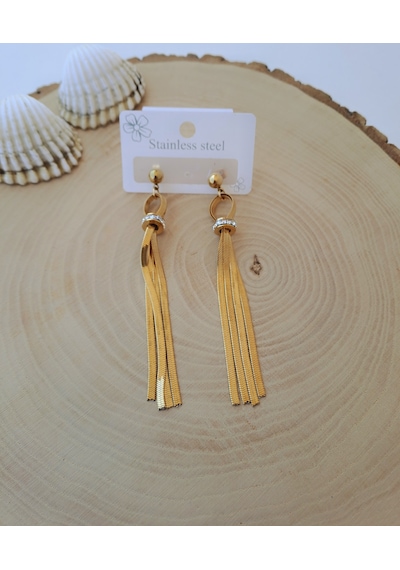 Dali Shop Zirkon Taşlı İtalyan Zincir Sallantılı Çelik Küpe Altın