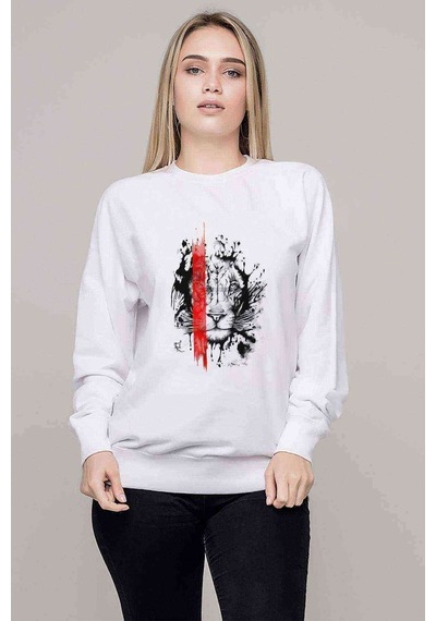 Lion King Baskılı Beyaz Kadın Sweatshirt
