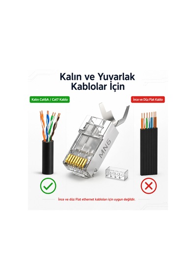 Mn119xf Cat7 Ftp Sftp Ez Rj45 Konnektör 3 Adet Metal Gövdeli Kalın Kablo Uyumlu