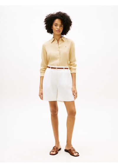 Tommy Hilfiger Ess Lınen Relaxed Shırt Kadın Bej Uk Gömlek - Ww0ww44679