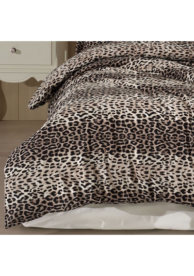 Tek Kişilik Leopar Desen Nevresim Takımı 160x220 2 Yastık Kılıfı Lastikli Çarşaflı 100x200+30 Kahverengi