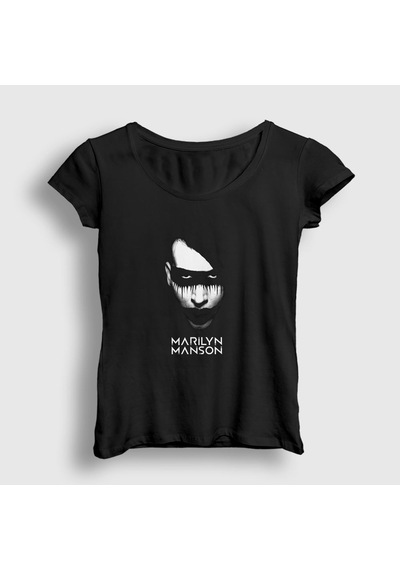 Presmono Kadın Dark Marilyn Manson T-shirt Siyah