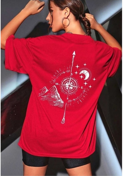 Kozia Outdoors Pusula Sırt Baskılı Oversize Basic O Yaka Unisex T-shirt Kirmizi Kozia Outdoors Pusula Sırt Baskılı Oversize Basic O Yaka Unisex T-shirt Kirmizi