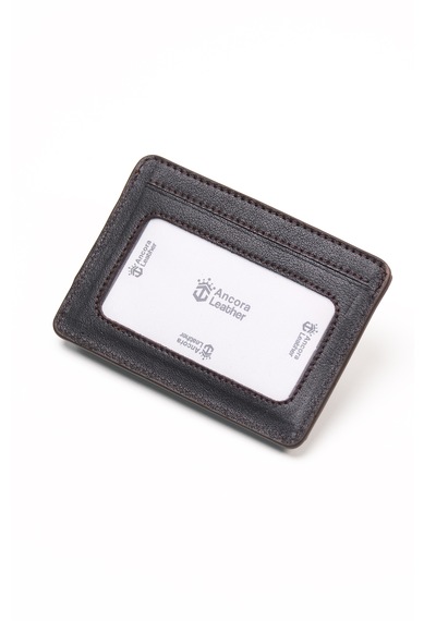 Ancora Leather Hakiki Deri-minimal Tasarım Kartlık-26205-kişiye Özel İsim Baskılı Kahve
