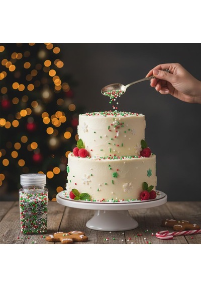 Mini Cupcake Pasta Süsleme Şekeri Kar Taneli Yeşil & Kırmızı 100 G Yılbaşı Konsept Dekoru
