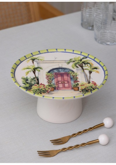 The Mia Palma Ayaklı Servis Tabağı 19x10 Cm Çok Renkli