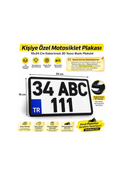 Kişiye Özel Motosiklet Plakası 15x24 Cm Kabartmalı 3d Yazıcı Baskı Plakalık - İsteğinizi Sipariş No İle Mesaj Atınız 15x25 Cm 1 Adet Plaka - Dekoratif Amaçlı Kullanım
