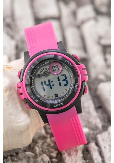 Kız Çocuk Pembe Dijital Kronometreli Silikon Kordon Spor Kol Saati St-304435 Gri