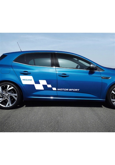 Renault Megane Kare Desenli Motor Sport Yazılı Yan Kapı Sticker Etiket Modeli