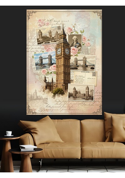 Londra Big Ben Kolaj Dekoratif Kanvas - Mdf Ahşap Tablo