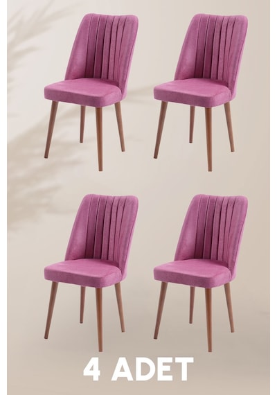 Polo Sandalye - Jerika Pembe - Ahşap Ceviz Ayak 4 Adet - Salon Sandalyesi / Mutfak Sandalyesi Gül Kurusu