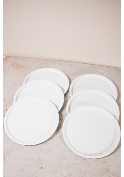Kitchen Trend Metal Yuvarlak Çay Kahve Servis Tepsisi 6'lı 22 CM Beyaz