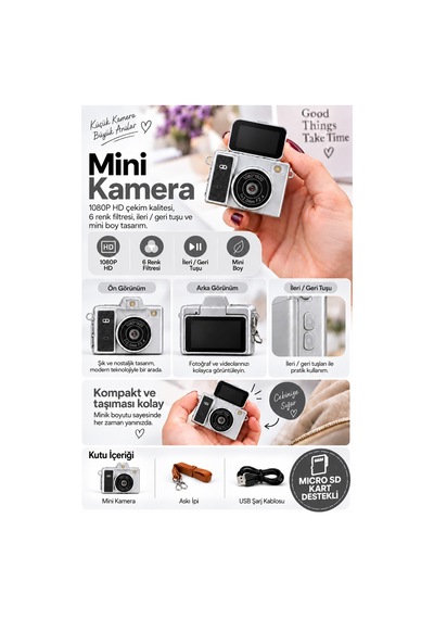 Mimtec Blm-109 Retro Mini Dijital Kamera 1080p Hd Katlanabilir Ekran Flaşlı Selfie Vlog Video Kamerası Siyah