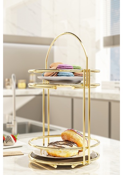 Bino 2 Katlı Lüks Kurabiyelik Servis Sunum Organizeri 40 CM Altın