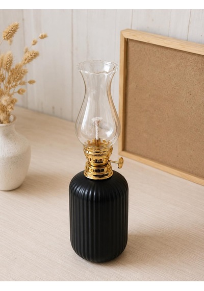 Dekoratif Gaz Lambası Kandil 300 Ml Seramik Hazneli 25cm Vintage Tasarım Siyah