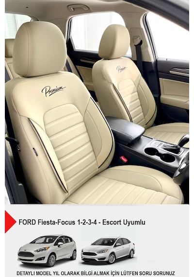 Premium Serisi Lüks Keten Oto Koltuk Kılıfı Ford Focus-fiesta Uyumlu Bej