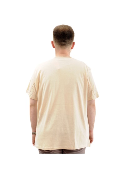 Mode Xl Battal Beden Erkek Pamuklu T-shirt Yumuşak Dokulu Baskılı Belıef U24085 Bej Bej