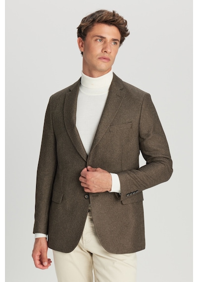 AC&Co / Altınyıldız Classics Erkek Hakı Slim Fit Dar Kesim Mono Yaka Kapak Cepli Blazer Ceket Hakı