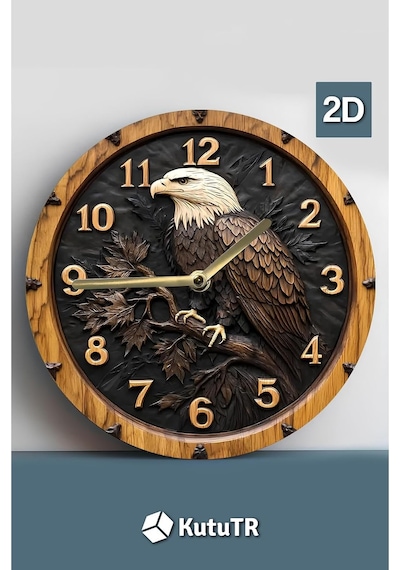 Sessiz Yuvarlak Ahşap Duvar Saati, Kuvars Hareketli 2d Kartal Desen Sdw024