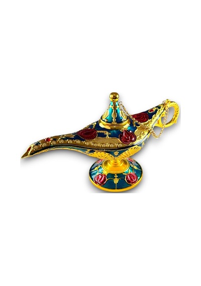 Aladdin Sihirli Lambası Mineli Renkli İşlemeli Dekoratif Biblo Alaattin Metal Çelik 22x11 CM 728357812