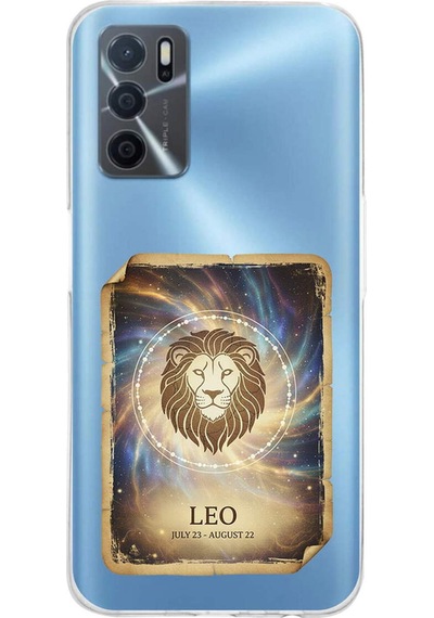 Oppo A16 İle Uyumlu Burç Kartları Aslan Tasarımlı Şeffaf Silikon Kılıf Şeffaf
