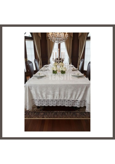 Bezos Tek Masa Örtüsü Kadife 160x220cm - Dantelli Yemek Masası Örtüsü 160x220cm Tek Masa Nxrlvng Diğer