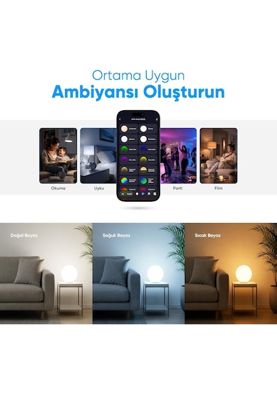 Şımart Akıllı Ampul Bluetooth 12w E27 1100 Lümen Yüksek Parlaklık 16 Milyon Renk Seçeneği Rgb Beyaz Işık Led Diğer