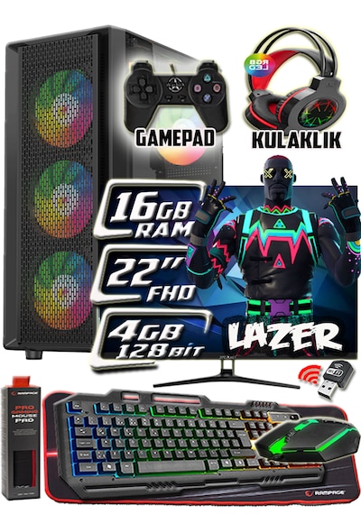 Warbox Lazer i5-6500 16 GB 256 GB + 250 GB HDD 4 GB R7240 22" W10P Masaüstü Oyuncu Bilgisayarı