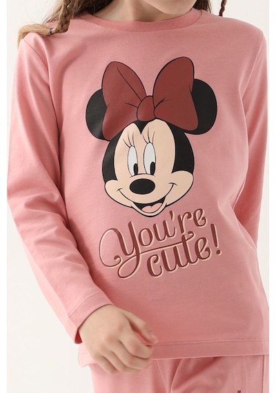 Minnie Mouse Retro Pembe Kız Çocuk Uzun Kol Pijama Takım Pembe