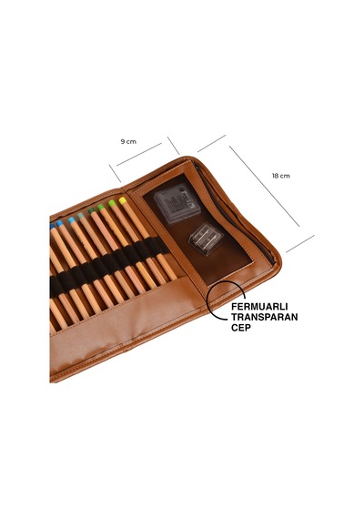 2k Rulo Kalemlik,sanatsal Kalemlik,dereceli Kalem,teknik Çizim Çantası,vegan 24'lü,çıtçıtlı,açık 21 58 Cm.,taba Taba