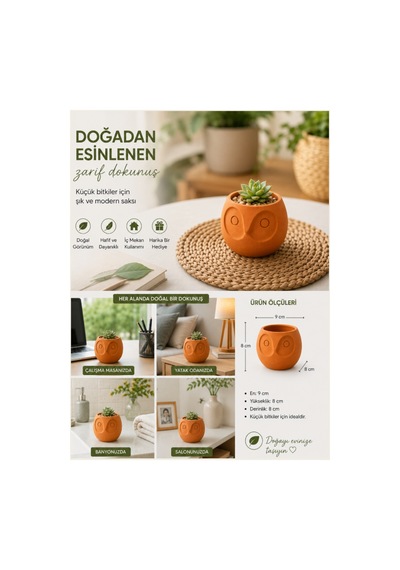 Dekoratif Baykuş Kafası Saksı-bitki,çiçek,kaktüs Ve Sukulent Saksısı-modern Tarz Saksı