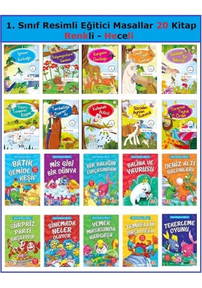 1. Sınıf Resimli Eğitici Masallar 20 Kitap Renkli Heceli