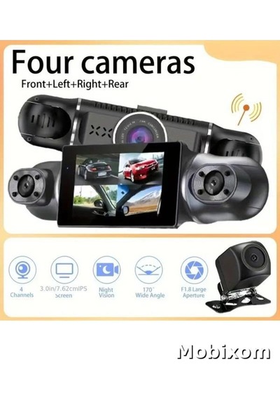 4 Lens Araç Kamerası 1080p Fhd Ön Arka İç Kayıt Gece Görüşlü Park Modu Geniş Açı Dashcam