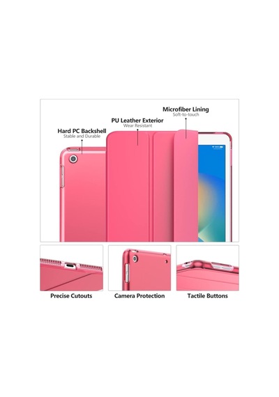Apple Uyumlu iPad 5. 6. Nesil 2017 2018 9.7" Inc Kılıf Smart Cover Katlanabilir Standlı Akıllı Kapak Pembe