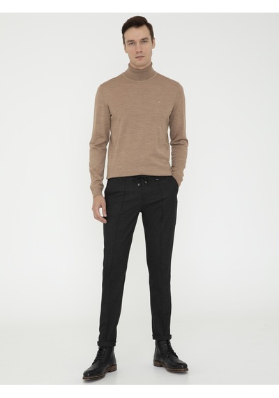 Cacharel Camel Slim Fit Balıkçı Yaka Basic Triko Kazak Kahverengi