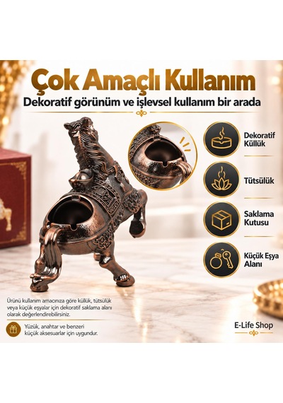 Lüks Alaşım Metal At Figürlü Kapaklı Dekoratif Küllük Ve Takı Saklama Kutusu Metal Biblo 25 X 20 Cm 74849278