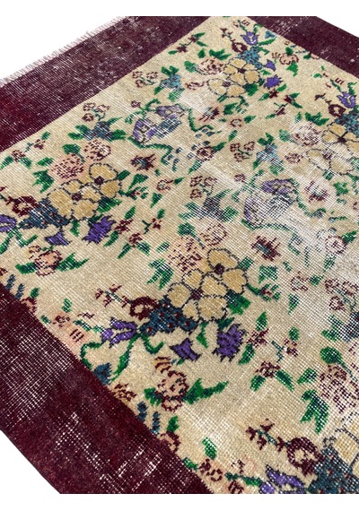 El Dokuması Vintage Eskitme 110x205 Mor Krem İnce Halı Mor
