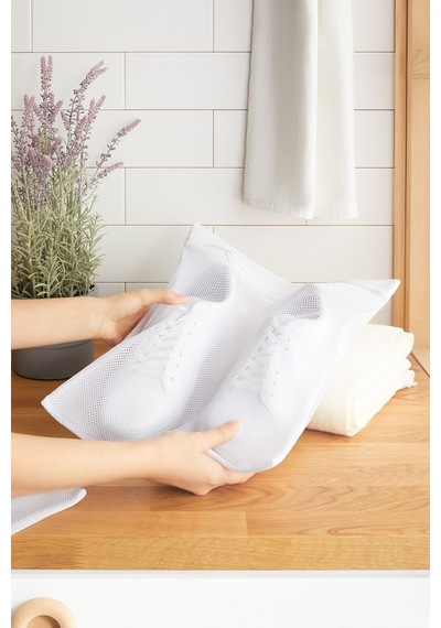3 Adet Beyaz Fermuarlı Ayakkabı Çamaşır Yıkama Filesi Torbası 35x40 Tr Diğer