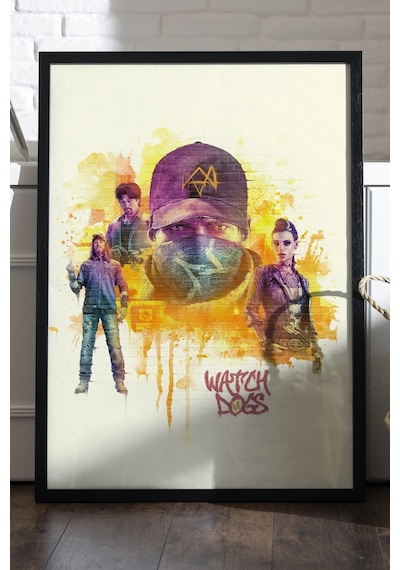 Watch Dogs Siyah Ahşap Çerçeveli Poster, Dekoratif Oyun Duvar Tablosu