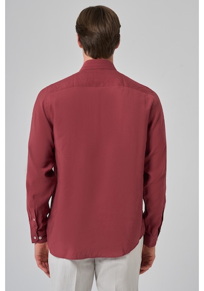 Morven Erkek Bordo Trend Düz Desen Dynamic Fit Düğmeli Yaka Gömlek 25ms004030750 Bordo Bordo