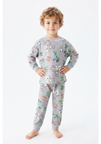 Modanıno Erkek Çocuk %100 Pamuk Pijama Takımı 9-36ay 12737ıs Gri